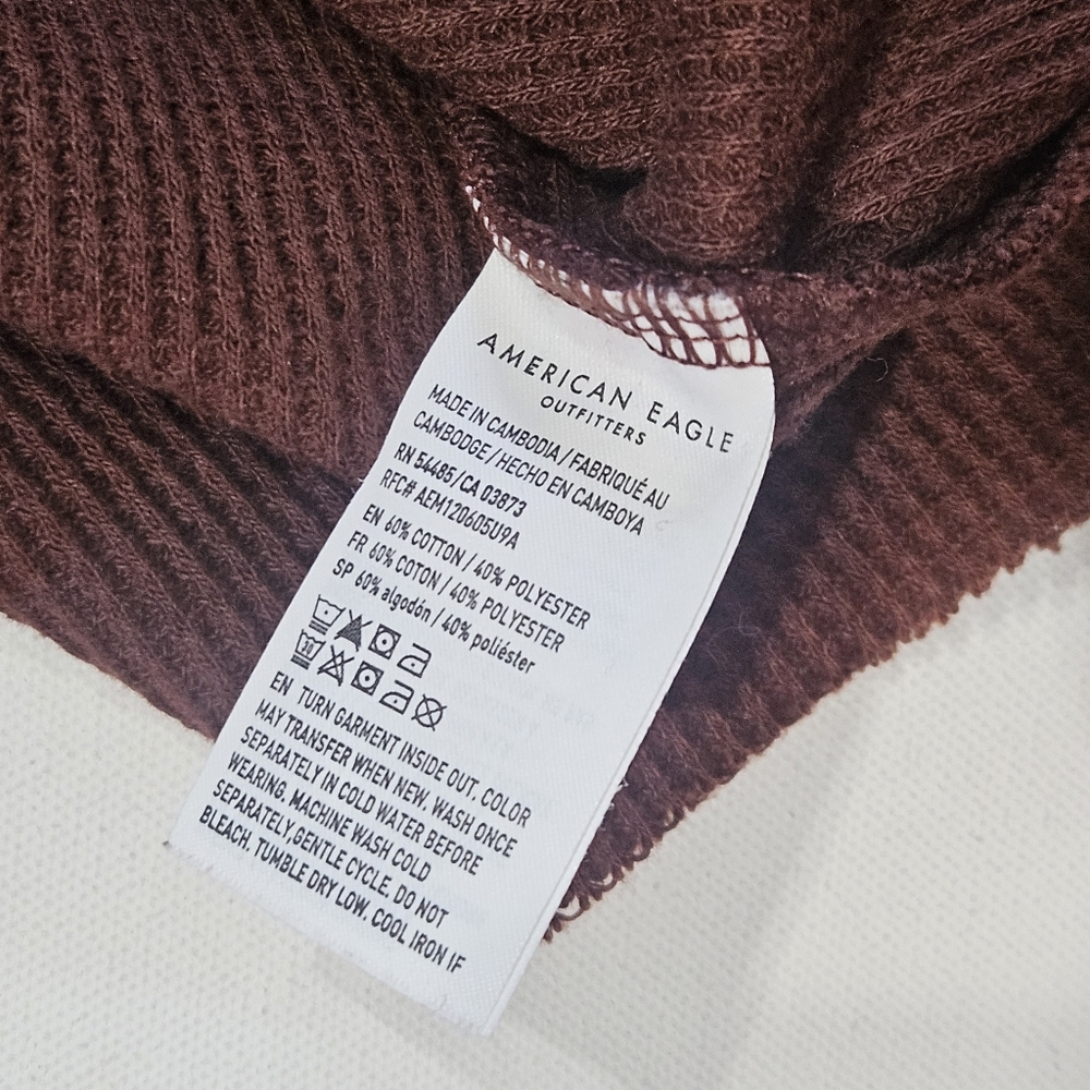 American Eagle‎ Thermal Top Womens Small Brown Waffle Knit - Picture 5 of 5